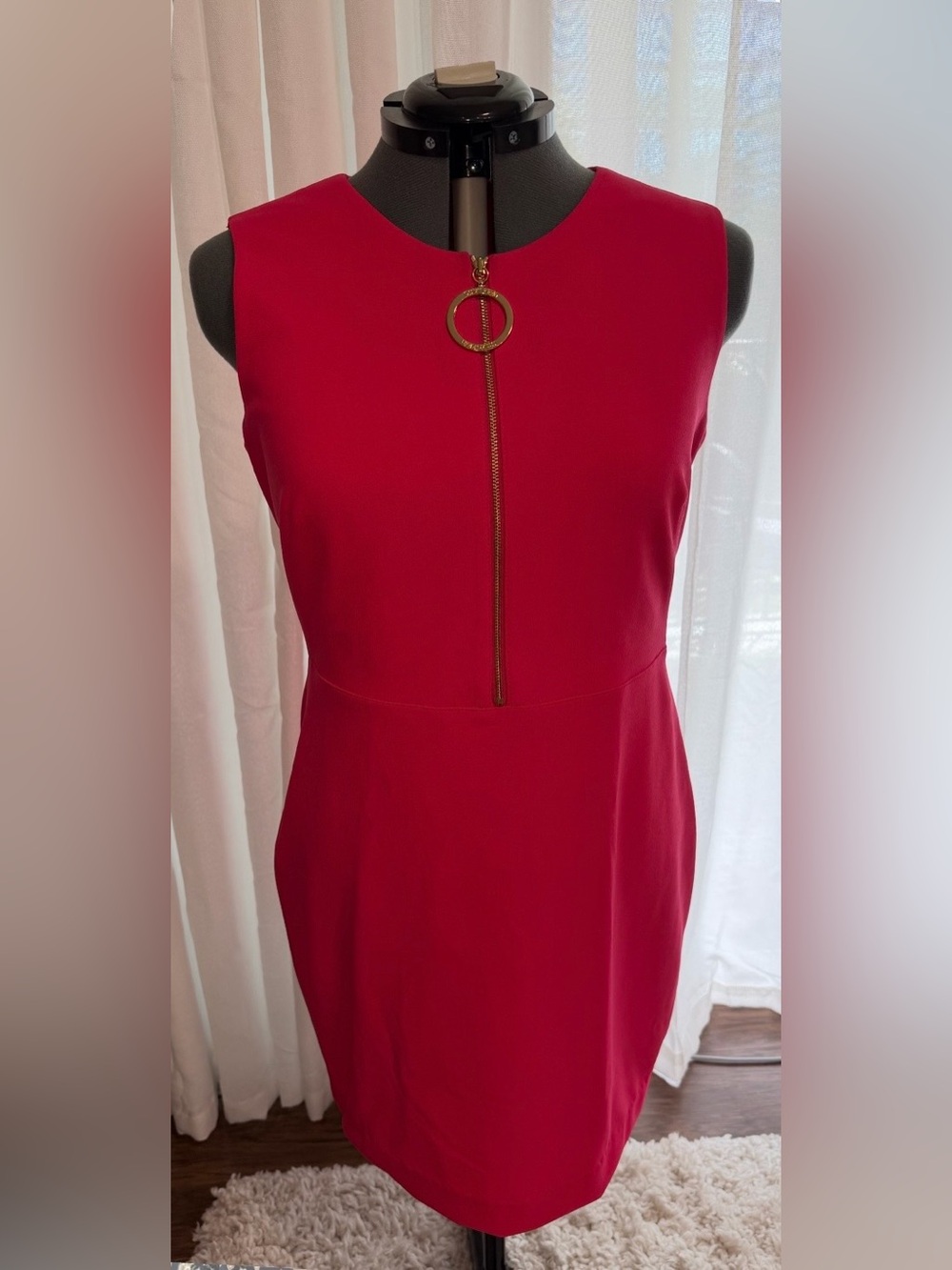 Calvin Klein Red Midi Dress with Gold Accent